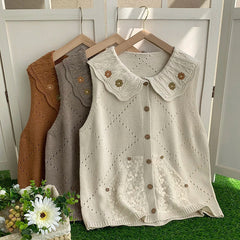 Charcoal Chic Lace Collar Vest