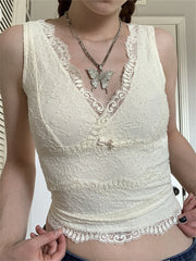 Fairycore V-neck Lace Crop Top