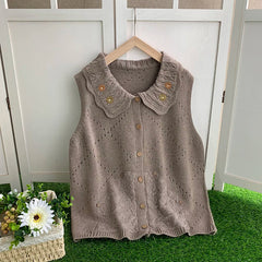 Charcoal Chic Lace Collar Vest