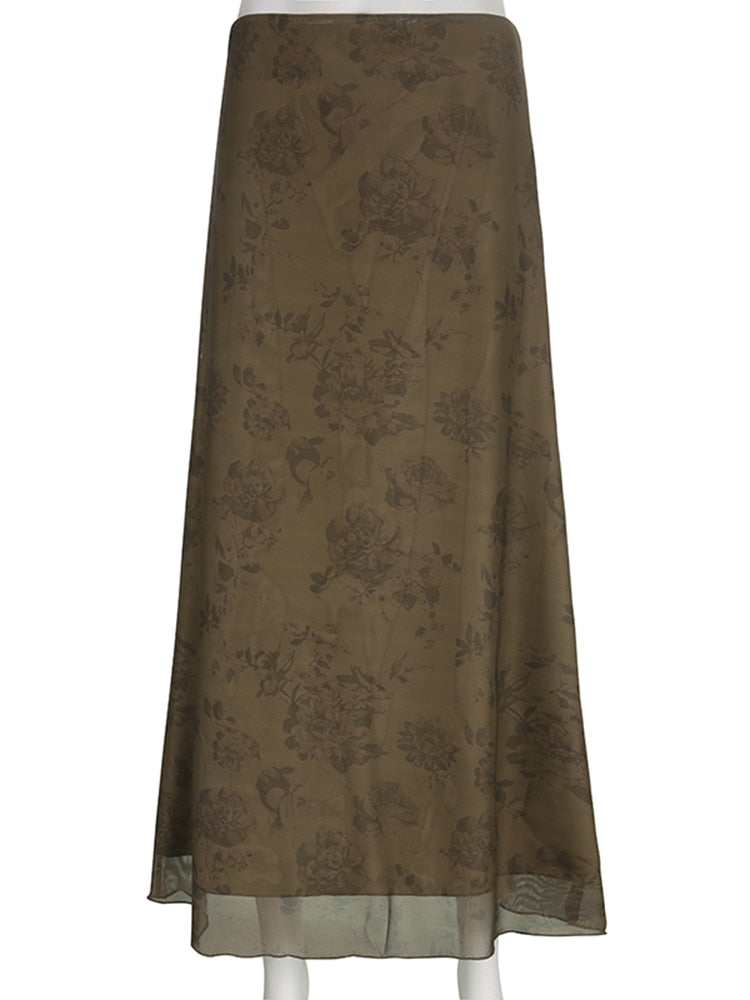 Floral Fairycore Pleated Midi Skirt