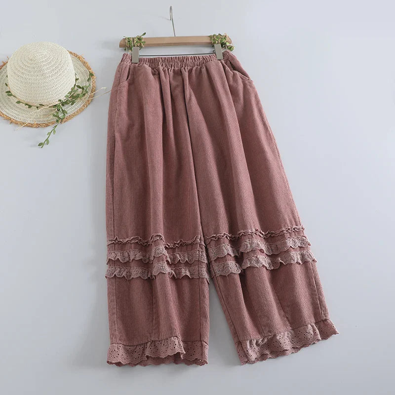 Embroidered Corduroy Pants