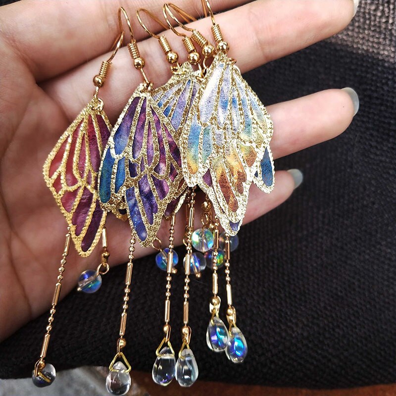 Fairycore Enamel Butterfly Tassel Drop Earrings