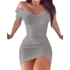 Off-Shoulder Ribbed Bodycon Dress