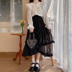 High Waist Mesh Mori Girl Skirt