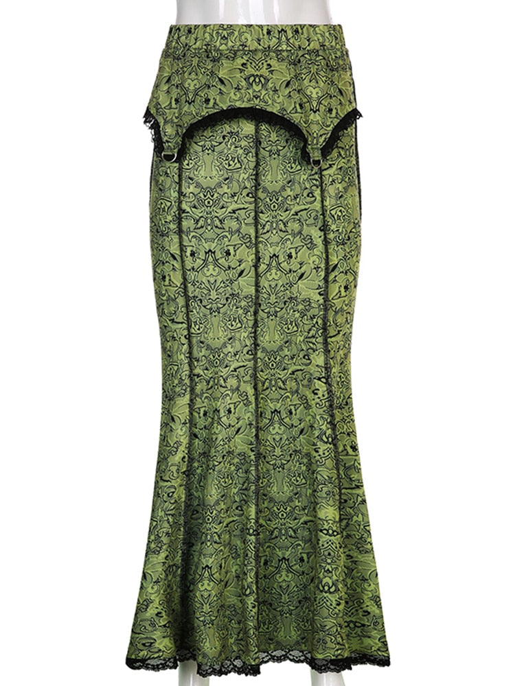 Green Goblincore Floral Skirt