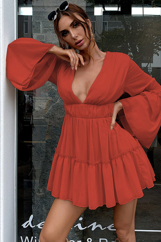 Short Mini Plunging Red A-Line Party Dress – Toadds
