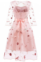 Short Pink A-Line Embroidered Party Homecoming Dress