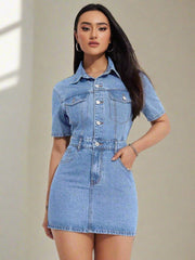 Stay Cool and Stylish in the Flap Pocket Button Front Denim Dress for Summer