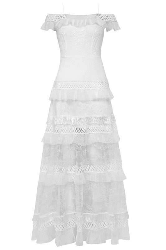 White Off Shoulder Lace Maxi Dress