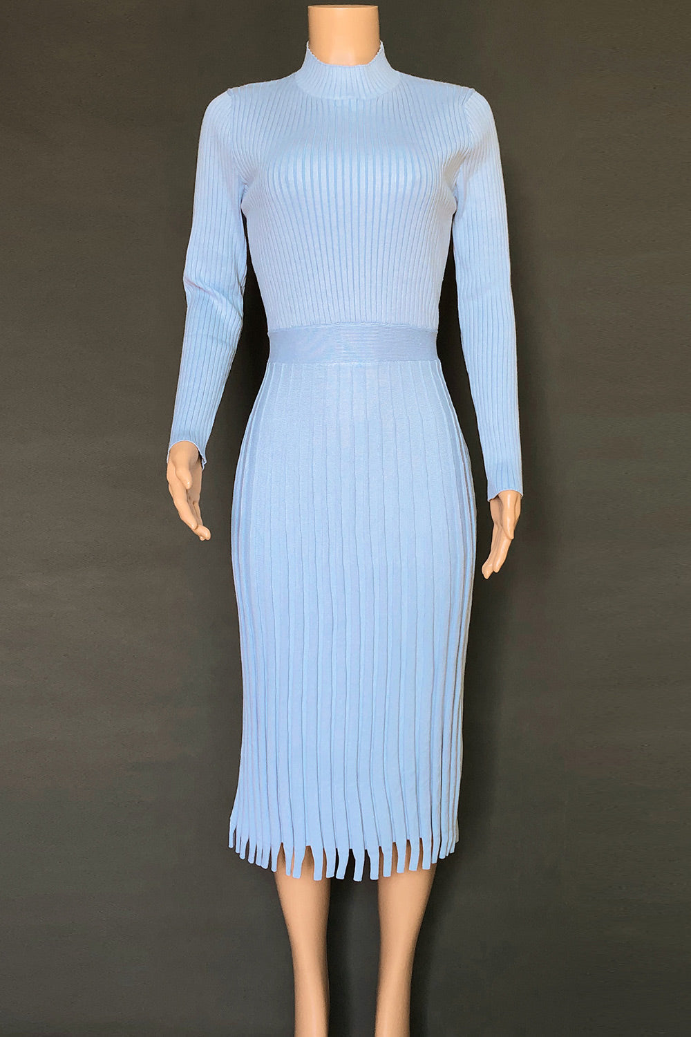 Women's Pink Mid Length Sweater Knit Solid Color Pleated Dress