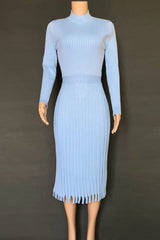 Women's Pink Mid Length Sweater Knit Solid Color Pleated Dress