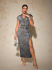 Women's Chic Slit Jeans Dress: Everyday Style Elevated