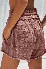 Crinkled Gauze Raw Edge Shorts