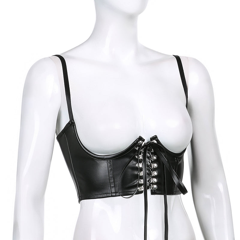 American street style PU leather camisole