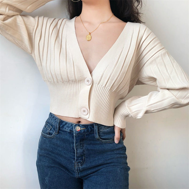 Thai Retro V-neck Knit Cardigan