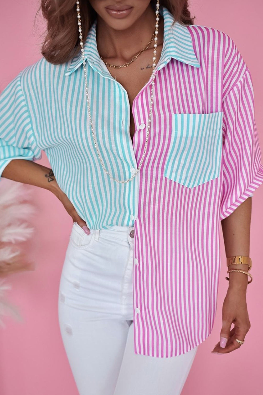 Colorblock Striped Print Shirt