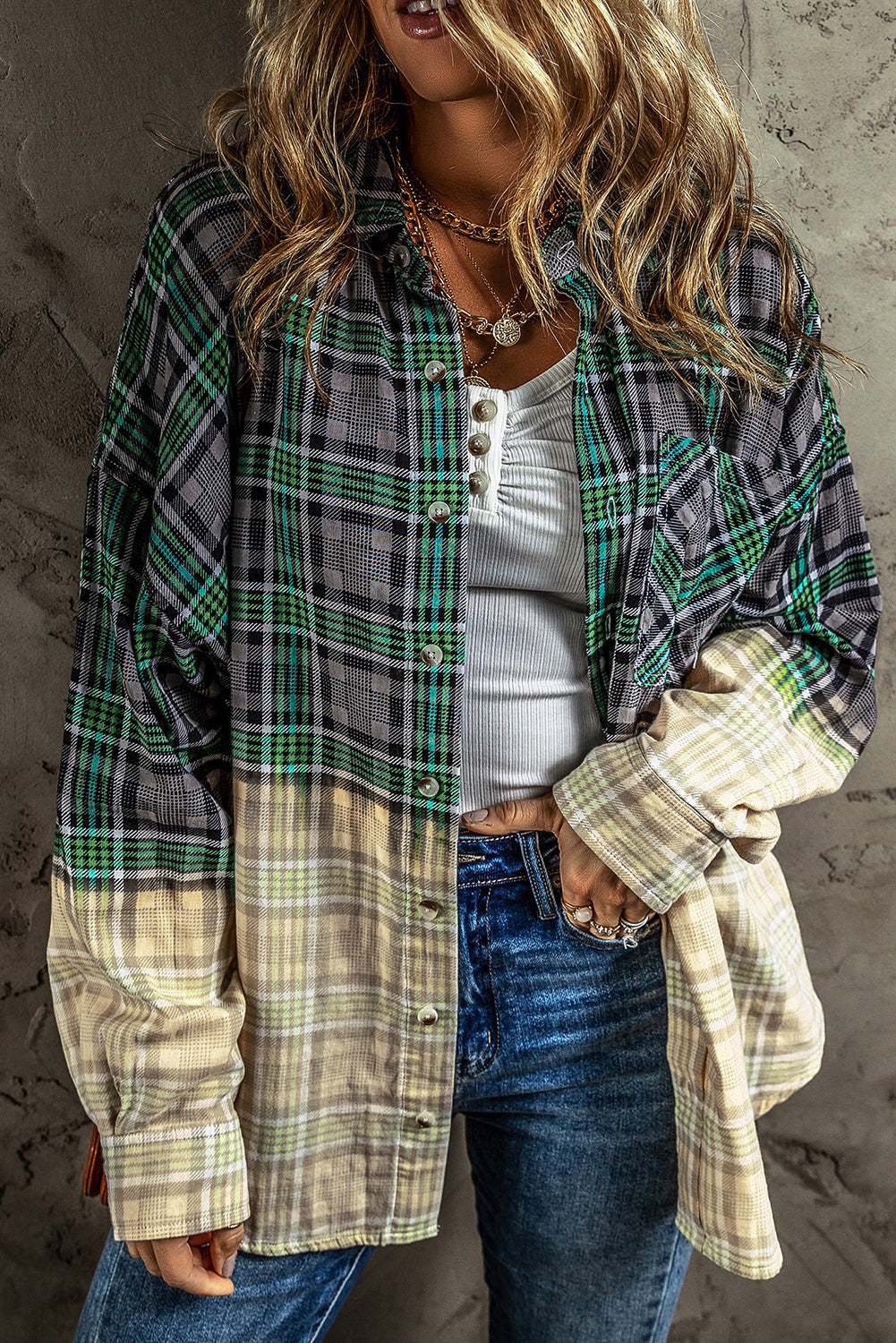 Contrast Plaid Button up Shacket