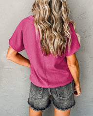 Crinkled V Neck Wide Sleeve T-shirt