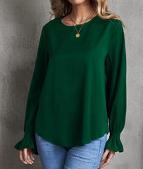 Crew Neck Ruffle Long Sleeve Top