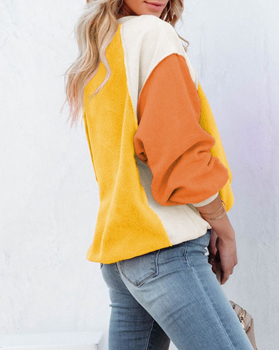 Colorblock Pullover Fleece Sweatshirt