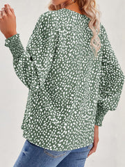 Dotted Shirred Bubble Sleeve Blouse