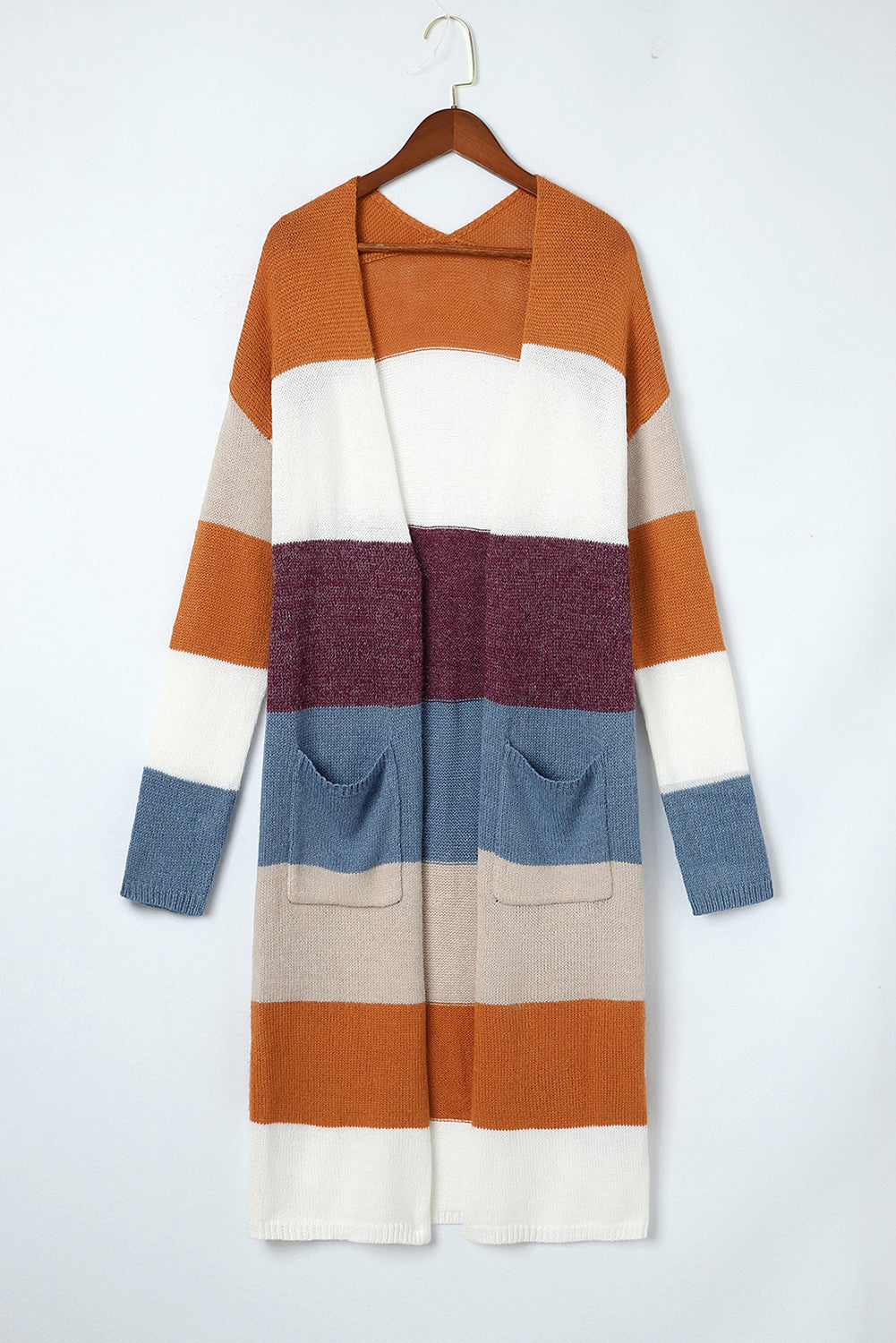 Colorblock Open Front Long Cardigan