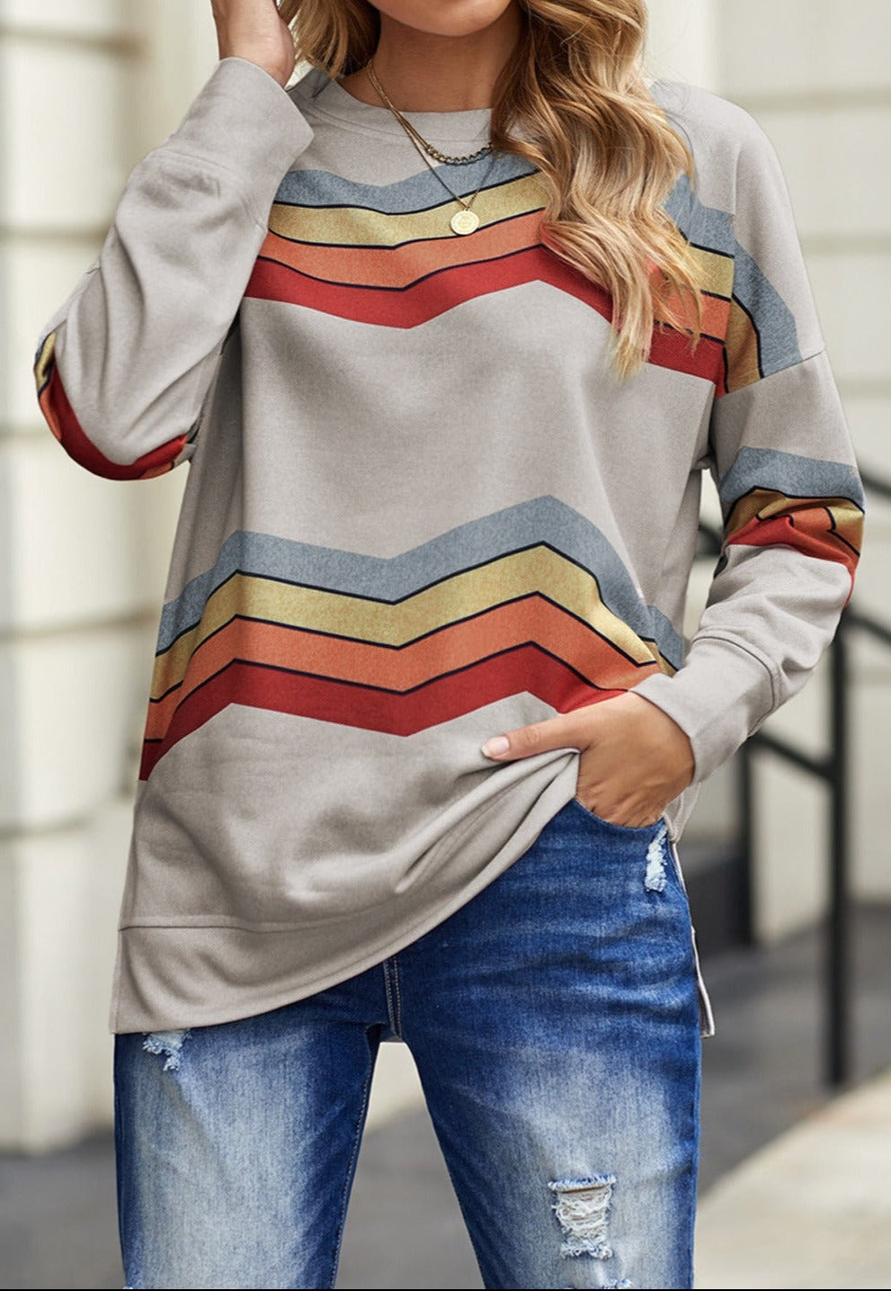Cool Days Chevron Stripe Pullover Sweatshirt