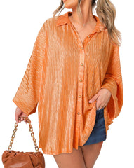 Crinkled Wide Sleeve Buttoned Shirt