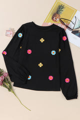 Embroidered Floral Puff Sleeve Top