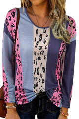 Color Block Leopard Long Sleeve Soft Top