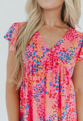 Colorful Leopard Print Flutter Sleeve Top
