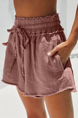 Crinkled Gauze Raw Edge Shorts