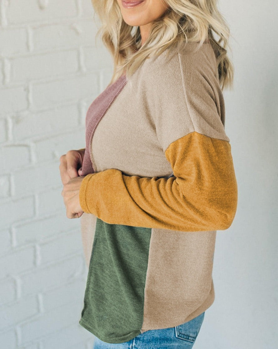 Colorblock Reverse Seam Long Sleeve Top