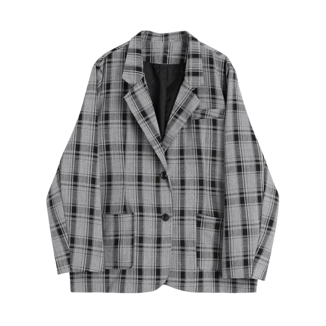 Heather Grey Plaid Blazer Jacket