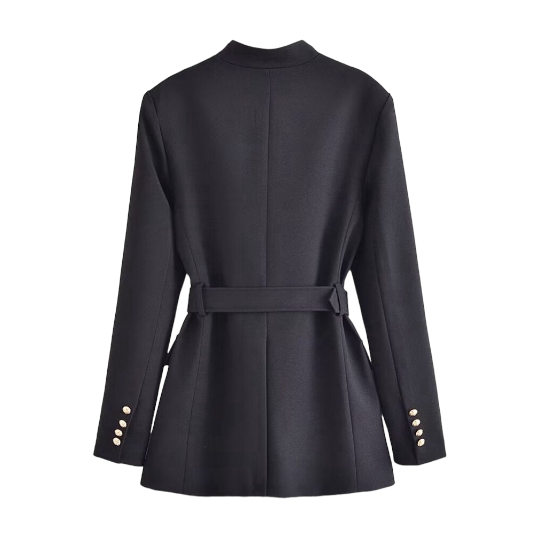 Black Button-Down Blazer Trench Coat