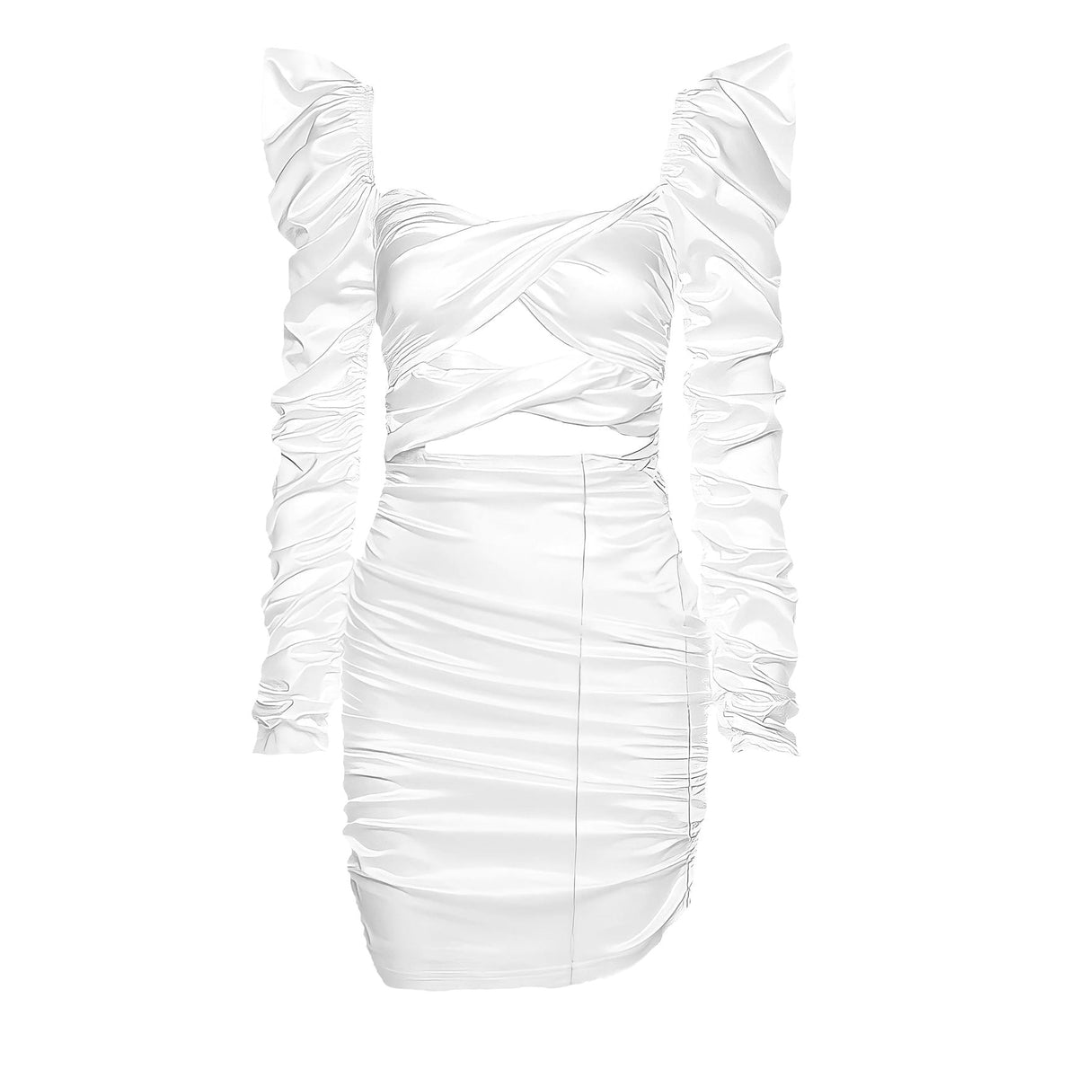 Ivory Lace Up Puff Sleeve Dress