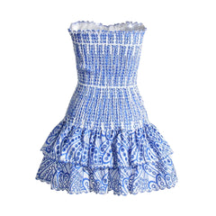 Capri Embroidered Ruffled Strapless Mini Dress