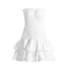 Athena Embroidered Ruffled Strapless Mini Dress