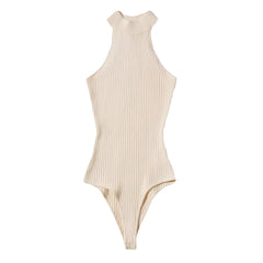 Beige Knitted Turtleneck Bodysuit