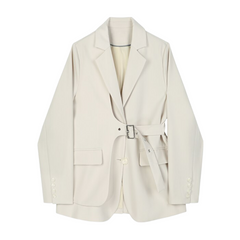 Light Beige Cinched Waist Belt Blazer Jacket