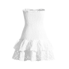 Athena Embroidered Ruffled Strapless Mini Dress