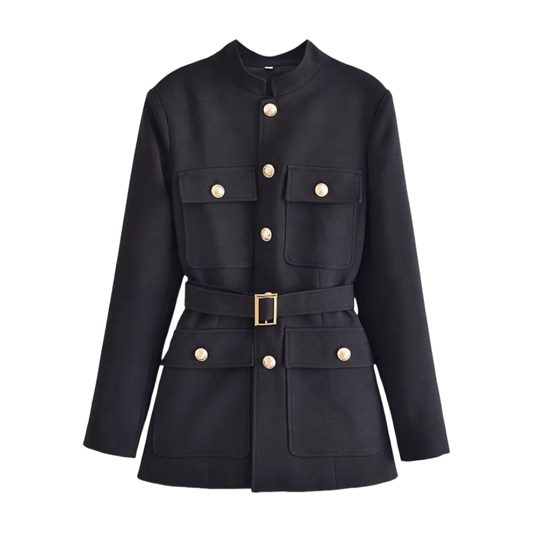 Black Button-Down Blazer Trench Coat