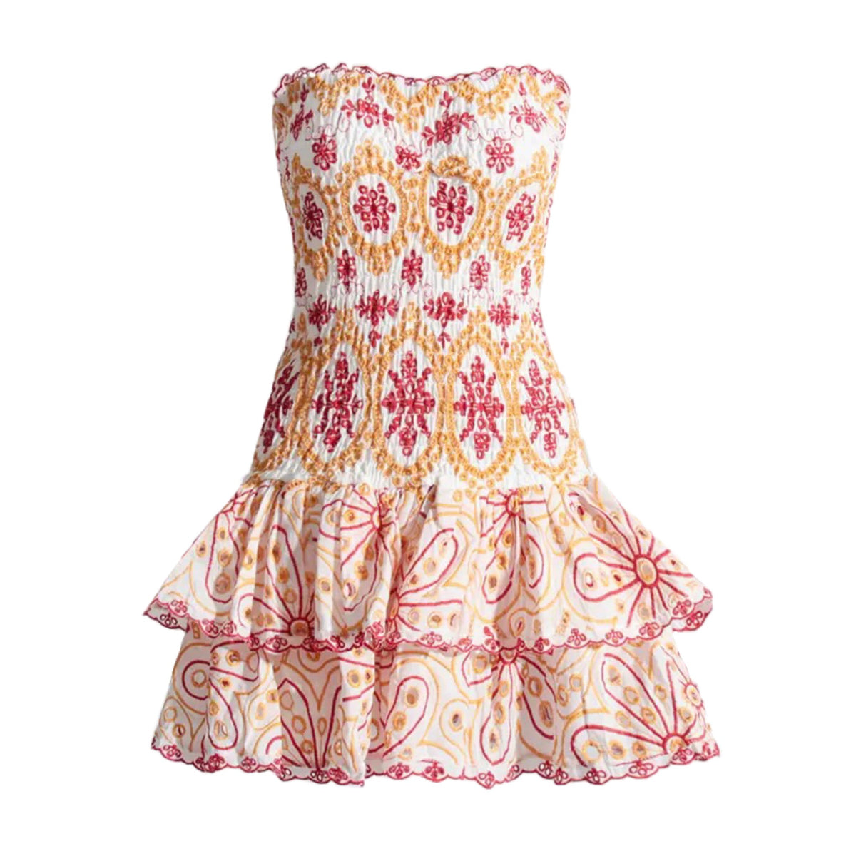 Florentina Embroidered Ruffled Strapless Mini Dress