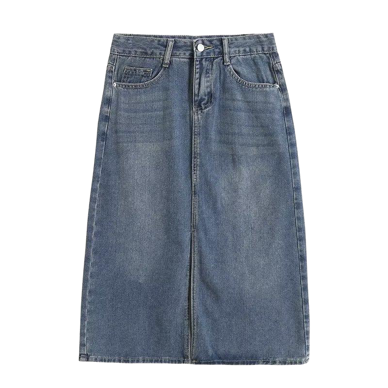 Dark Blue Denim Midi Skirt
