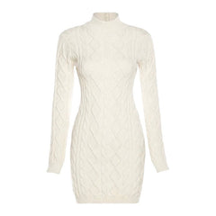 Ivory Knitted Long Sleeve Mini Dress