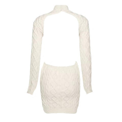 Ivory Knitted Long Sleeve Mini Dress