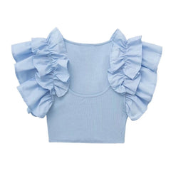 Baby Blue Ruffle Puff Sleeve Crop Top