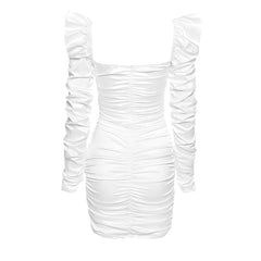Ivory Lace Up Puff Sleeve Dress