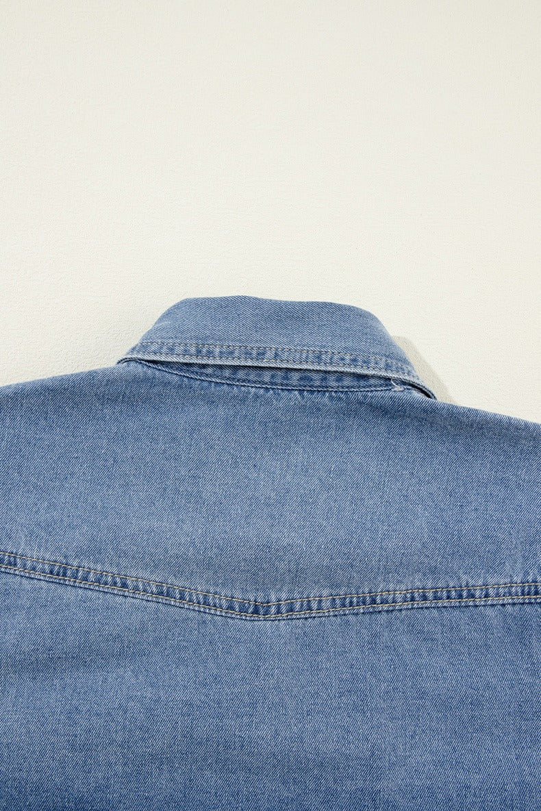 Flap Pockets Slim Buttoned Denim Shirt