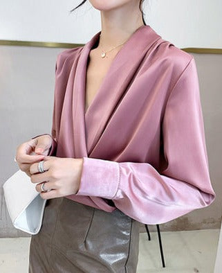 ADELINA SATIN SILK BLOUSE